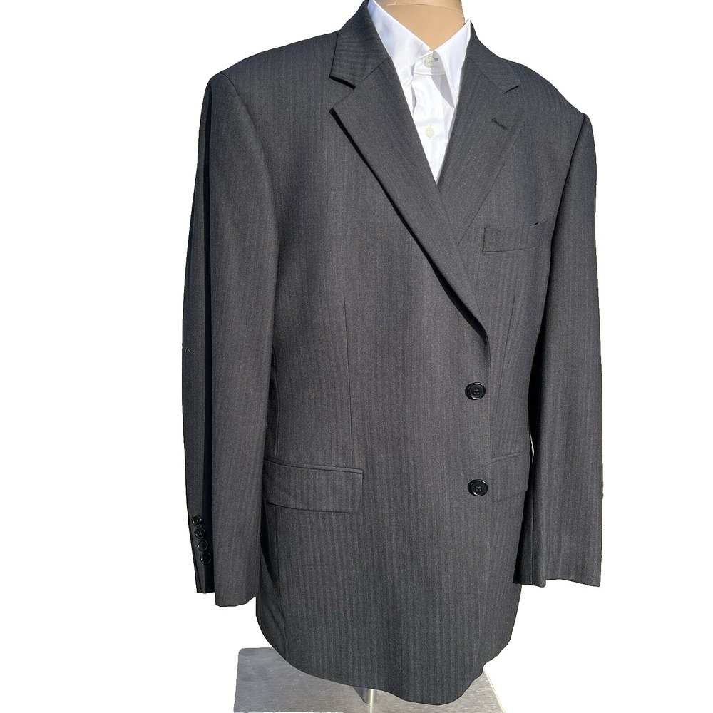 Brooks Brothers Blazer Men 44R Gray Herringbone Wool Blend Two Button Blazer